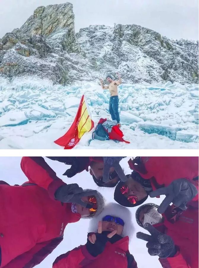 “雅鹿东华飞鹰队”让雅鹿旗帜飘扬在貝加尔湖蓝冰上