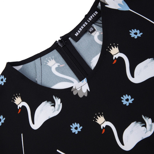 MARKUS LUPFER/马库斯·卢普伐黑色混合材质天鹅图案女士衬衫短袖上衣,TP914 XS