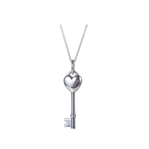 Tiffany & Co./蒂芙尼 Heart key蓝色珐琅桃心钥匙项链 钥匙吊坠16英寸链
