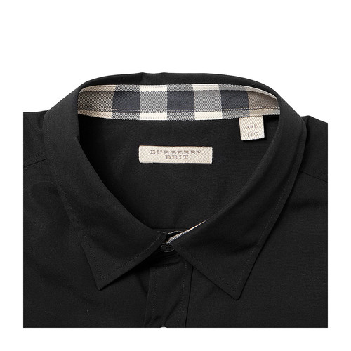 BURBERRY/博柏利 男士衬衫 纯棉格纹贴布装饰领男士商务长袖衬衫
