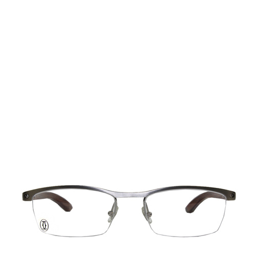 CARTIER/卡地亚经典跑车系列镀铂金半框木质镜腿商务男款眼镜