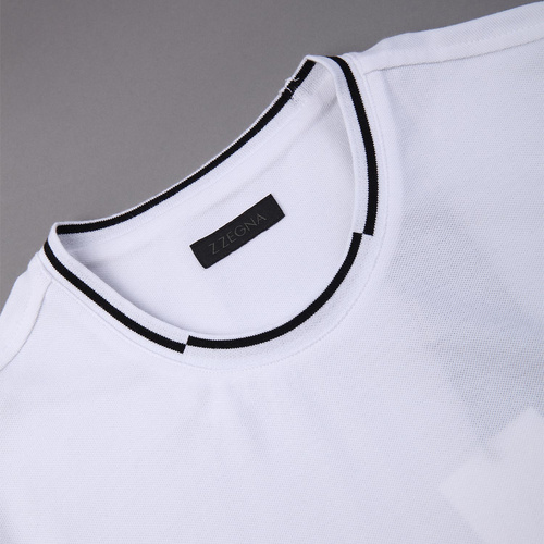 ERMENEGILDO ZEGNA/杰尼亚白色纯棉条纹领边男士T恤（短袖）,VI340 N00,XL