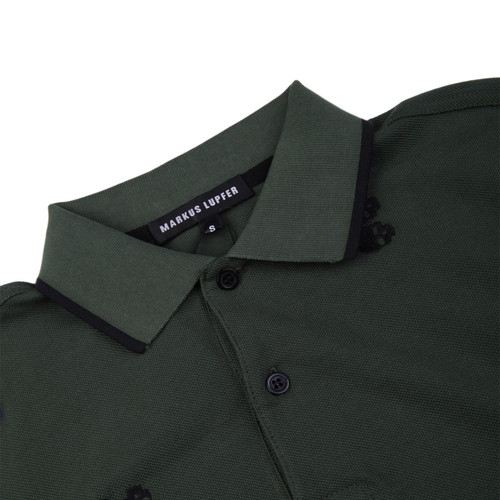 MARKUS LUPFER/马库斯·卢普伐深绿色纯棉骷髅刺绣男士T恤短袖POLO衫,MTP378,XL